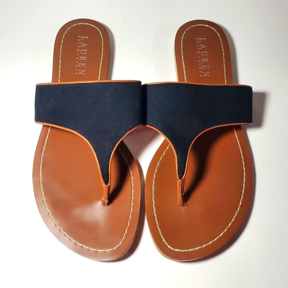 LAUREN Ralph Lauren Anaya Brown/Black Leather/Fabric Women's Sandal Size 8B EUC - Picture 1 of 6